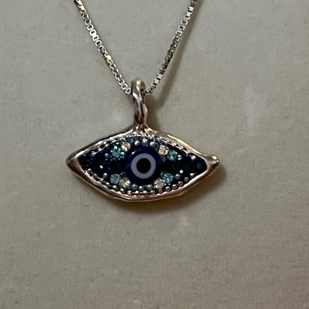 Orit Schatzman Sterling Silver Blue Evil Eye Necklace 18in - Picture 4 of 5